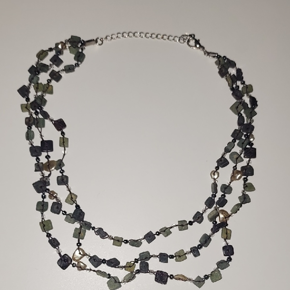 Antique Green and Black Beaded Necklace